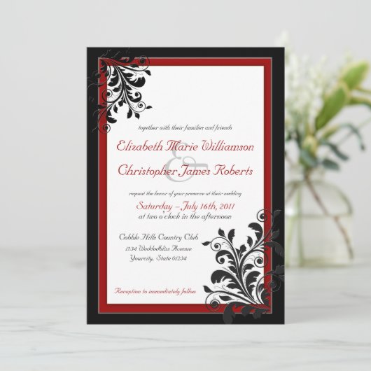 Classic Elegant Red Wedding Einladung (Stehend Vorderseite)