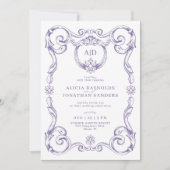 Classic elegant rococo lavender monogram wedding einladung (Vorderseite)