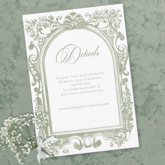Classic Elegant Sage Arch Floral Frame Wedding Begleitkarte
