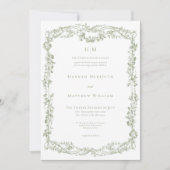 Classic Elegant Sage Delicate Floral Frame Wedding Einladung (Vorderseite)