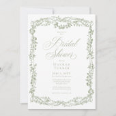 Classic Elegant Sage Floral Frame Bridal Shower Einladung (Vorderseite)