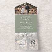 Classic Elegant Sage Green 2 Foto QR Code Wedding All In One Einladung (Innen Boden)