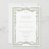 Classic Elegant Sage Green Floral Frame Wedding Einladung (Vorderseite)
