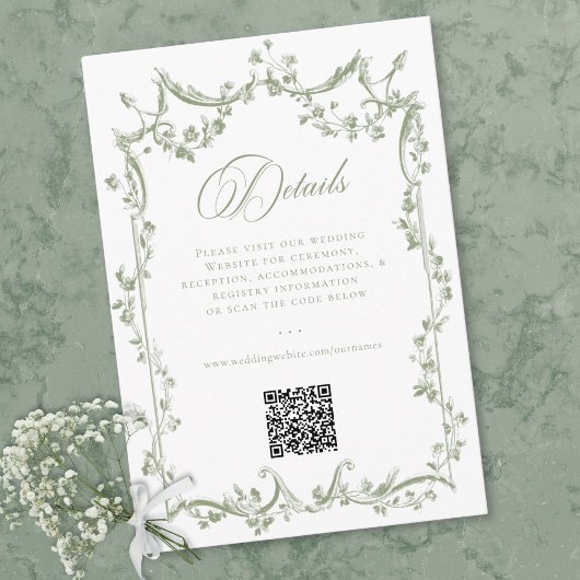 Classic Elegant Sage Green Floral Frame Wedding QR Begleitkarte