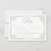 Classic Elegant Sage Green Floral Frame Wedding QR RSVP Karte (Vorderseite)
