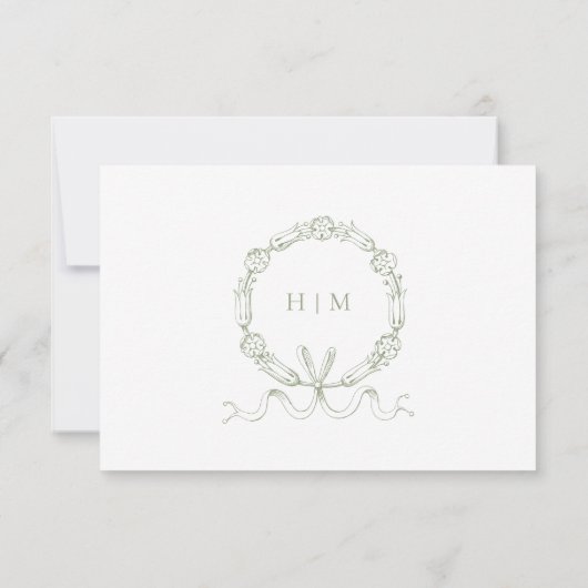 Classic Elegant Sage Green Floral Frame Wedding RSVP Karte (Rückseite)