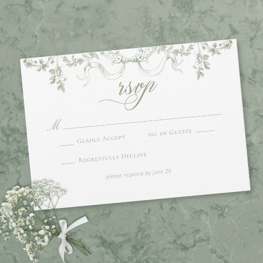Classic Elegant Sage Green Floral Frame Wedding RSVP Karte