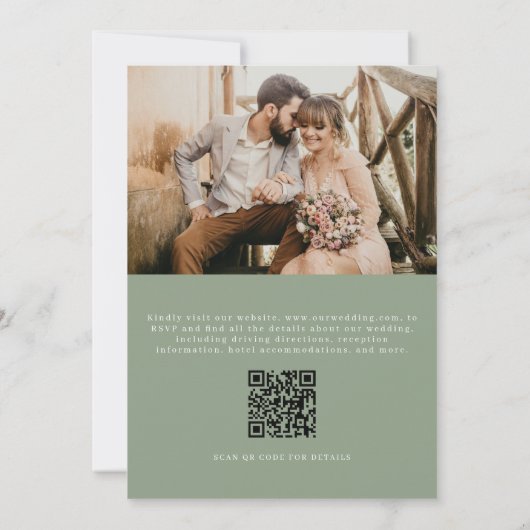 Classic Elegant Sage Green Foto QR Code Wedding Einladung (Rückseite)