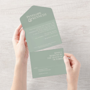 Classic Elegant Sage Green Typografy Wedding All In One Einladung
