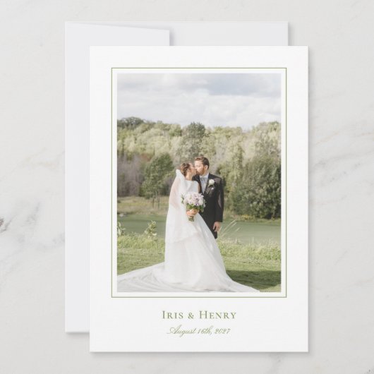 Classic Elegant Sage Green Wedding Photo Dankeskarte (Vorderseite)