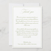 Classic Elegant Sage Green Wedding Photo Dankeskarte (Rückseite)