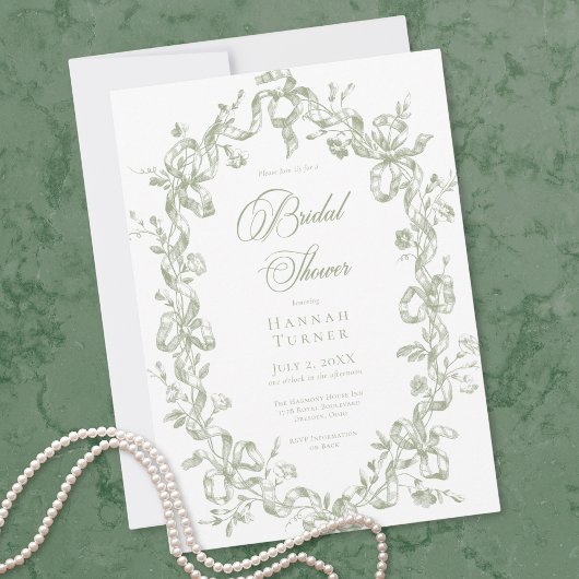 Classic Elegant Sage Oval Ribbon Bridal Shower Einladung
