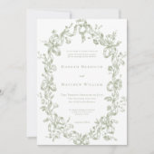 Classic Elegant Sage Oval Ribbon Frame Wedding Einladung (Vorderseite)