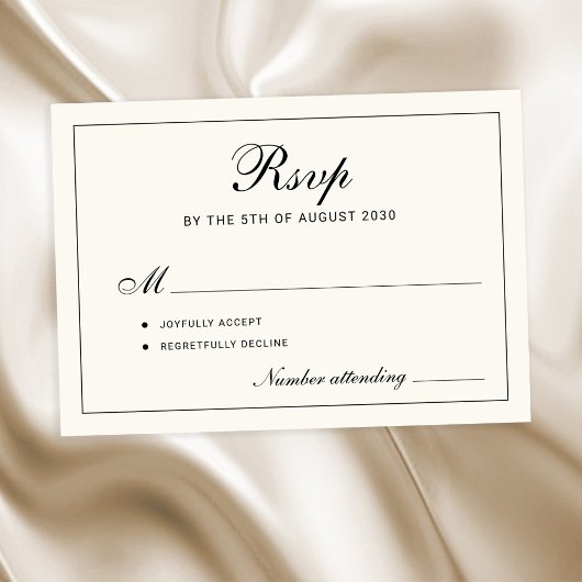 Classic elegant script black and ivory wedding RSVP karte