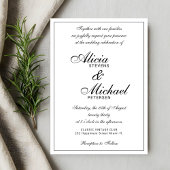 Classic elegant script black and white wedding einladung