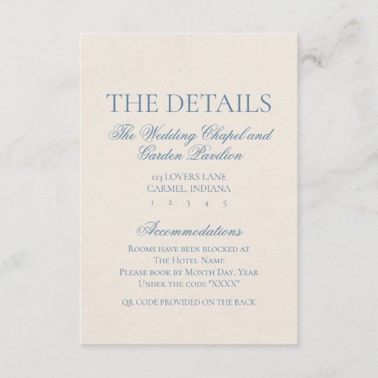 Classic Elegant Script Dusty Blue Begleitkarte (Vorderseite)