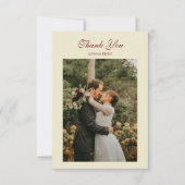 Classic Elegant Script Ivory Cream Wedding Photo Dankeskarte (Vorderseite)