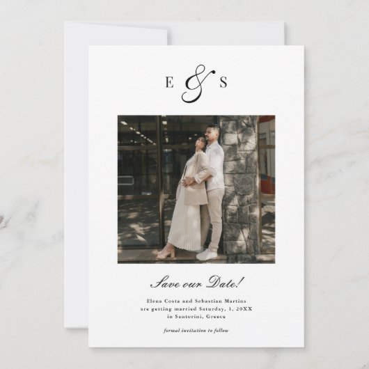 Classic Elegant Script Monogram Two Sided Photo Save The Date (Rückseite)