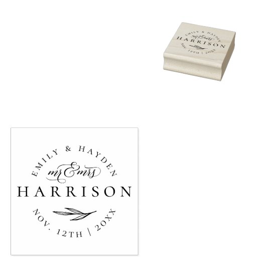 Classic Elegant Script Mr & Mrs. Wedding Date Gummistempel (Stempel)