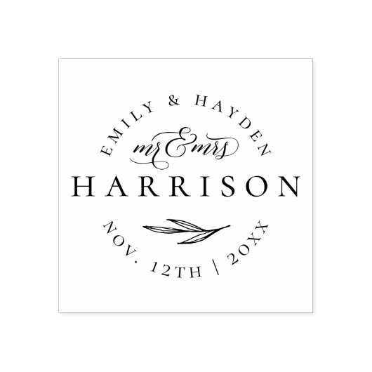 Classic Elegant Script Mr & Mrs. Wedding Date Gummistempel (Prägung)