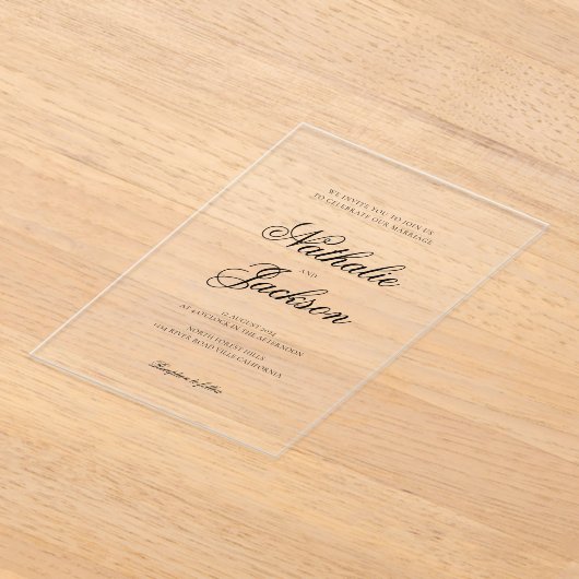 Classic Elegant Script Photo Wedding Acryleinladungen (Ablage )