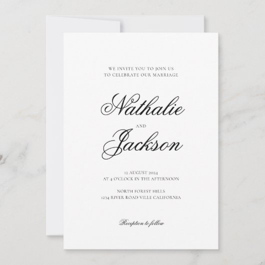 Classic Elegant Script Photo Wedding Einladung (Vorderseite)