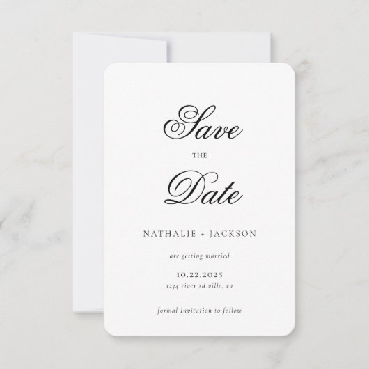 Classic Elegant Script Photo Wedding Save the Date (Vorderseite)