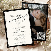 Classic elegant script QR code photo wedding Einladung