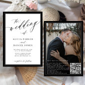Classic elegant script QR code photo wedding Einladung