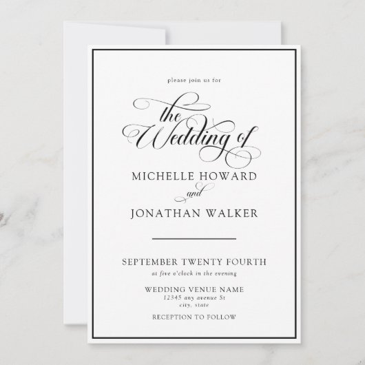 Classic Elegant Script QR Code Wedding Invitation Einladung (Vorderseite)