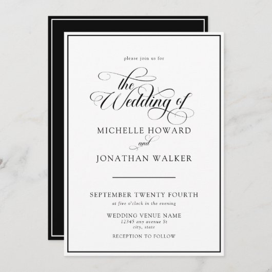 Classic Elegant Script QR Code Wedding Invitation Einladung (Vorne/Hinten)
