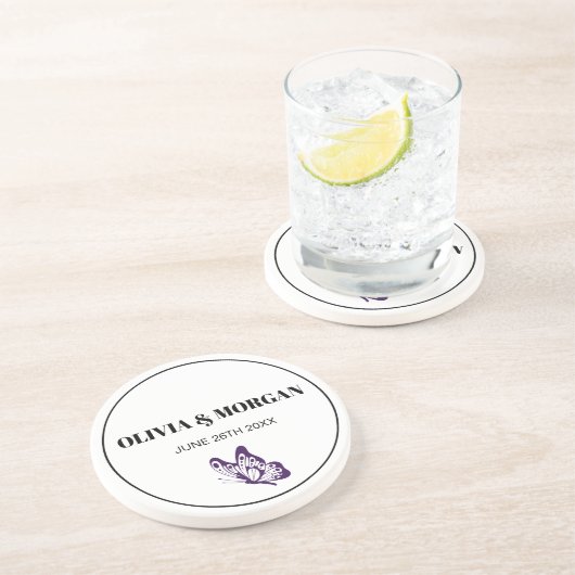 Classic Elegant Script Wedding Rehearsal Sandstone Getränkeuntersetzer (Seite)