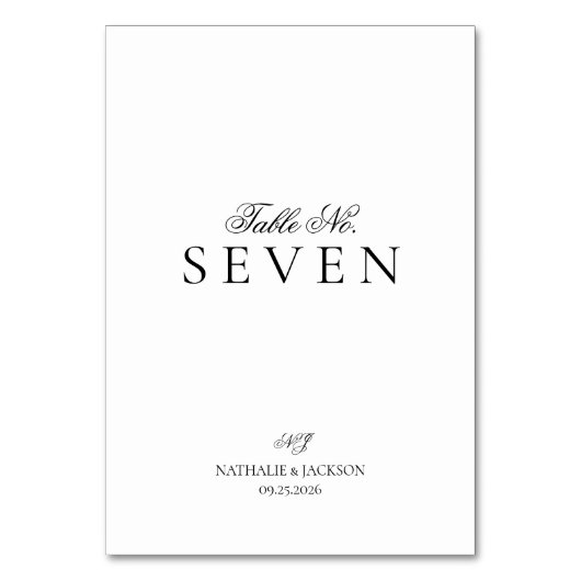 Classic Elegant Script Wedding Tischnummer (Rückseite)