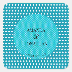 Classic Elegant Sea Blue Custom Wedding Names Quadratischer Aufkleber