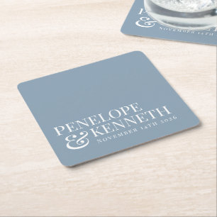 Classic Elegant Simple Wedding Dusty Blue Rechteckiger Pappuntersetzer