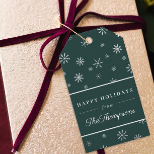 Classic Elegant Snowflake Happy Holidays Green Geschenkanhänger