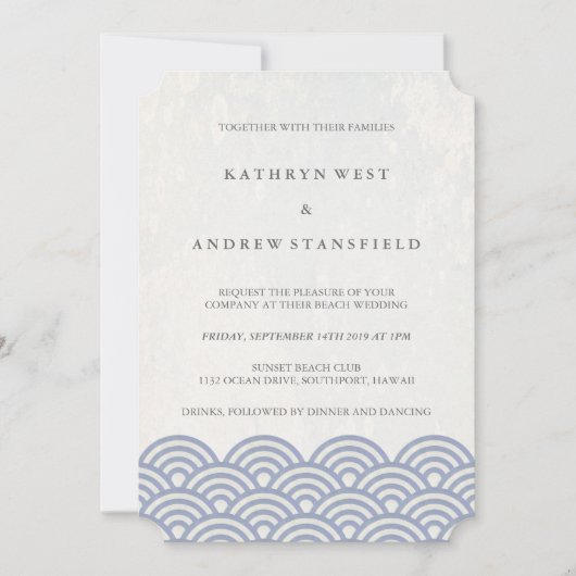 Classic Elegant Soft Lila + White Beach Wedding Einladung (Vorderseite)