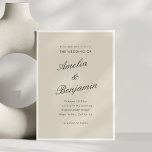 Classic Elegant Taupe Script Couple Names Wedding Einladung<br><div class="desc">This classic wedding invitation pairs flowing script names with clean serif typography on a warm taupe background — understated, refined, and the kind of design that never goes out of style no matter the season or setting. The simple layout lets the names take center stage while keeping every detail easy...</div>