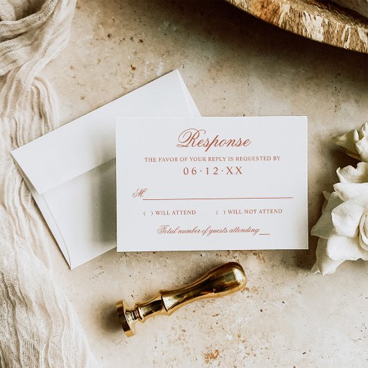 Classic Elegant Terracotta Orange Wedding Monogram RSVP Karte