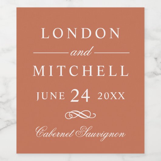 Classic Elegant Terracotta Orange Wedding Monogram Weinetikett (Einzelnes Label)