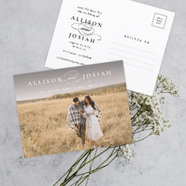 Classic Elegant Typografy Names Foto Wedding Sav Ankündigungspostkarte