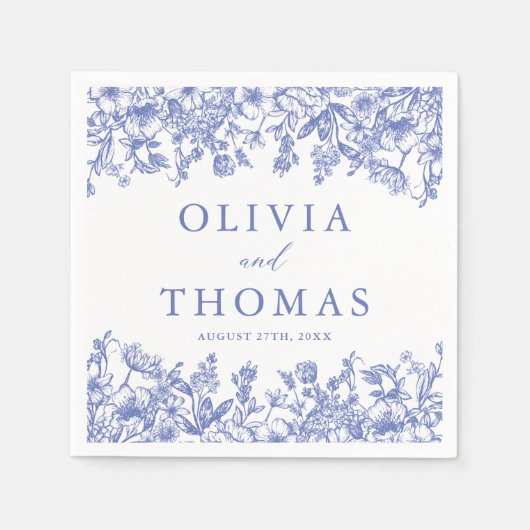 Classic Elegant Viktorianisch Blue Floral Wedding Serviette (Vorderseite)