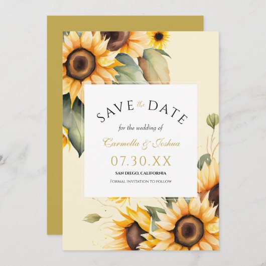 Classic Elegant Watercolor Sonnenblume Boho Weddin Save The Date (Vorne/Hinten)