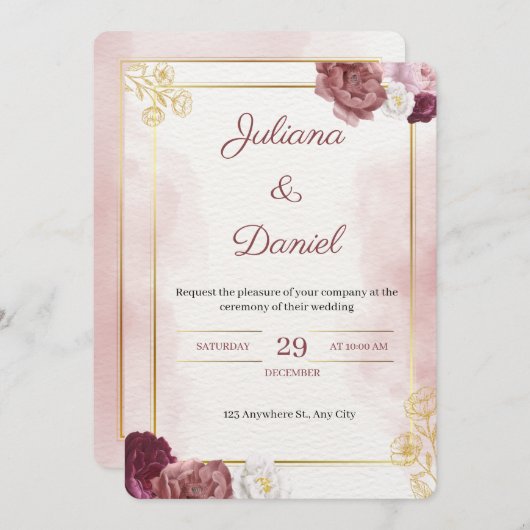 Classic Elegant Wedding Invitation Einladung (Vorne/Hinten)