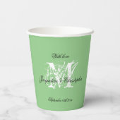 Classic Elegant Wedding Monogram Names Mint Green Pappbecher (Rückseite)