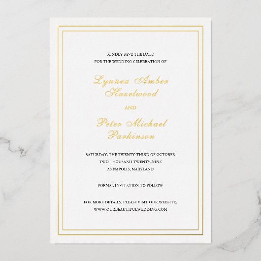 Classic Elegant Wedding Save the Date Folieneinladung (Vorderseite)