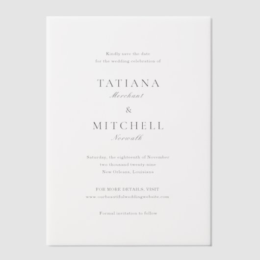 Classic Elegant Wedding Save the Date Pergament Einladungen (Vorderseite)