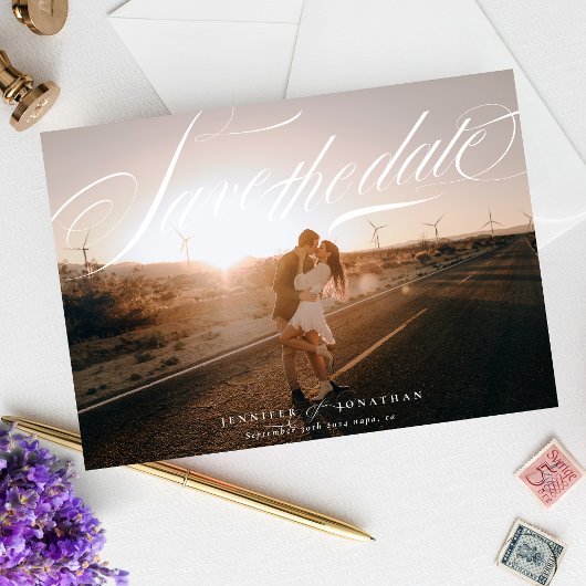 Classic Elegant White Calligraphy QR Code Foto Save The Date