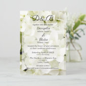 Classic Elegant White Hydrangea Monogram Einladung (Stehend Vorderseite)