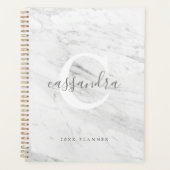 Classic Elegant White Monogram Marble Texture Planer (Vorderseite)